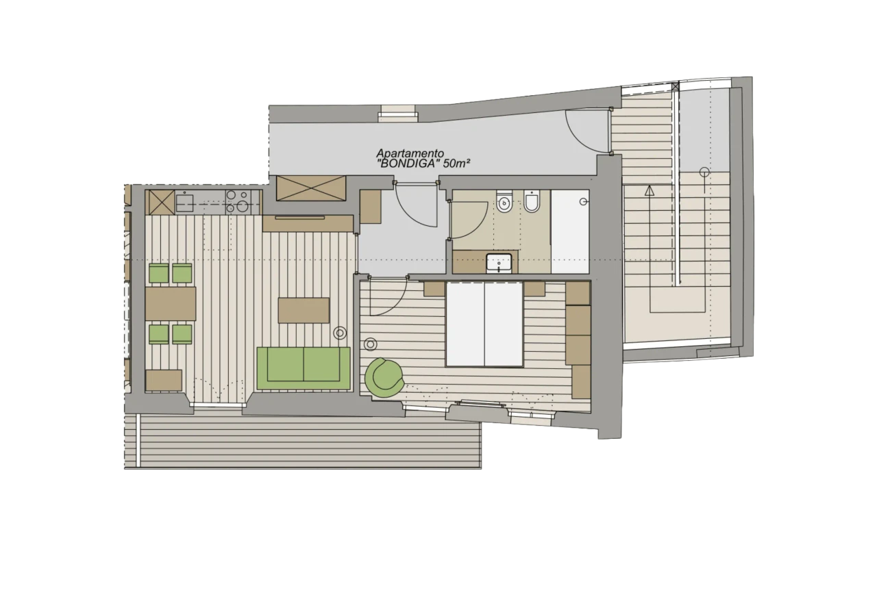 Grundriss der Maso Convento Suite - Modell Apartment BONDIGA - Luxusaufenthalt in Tenno